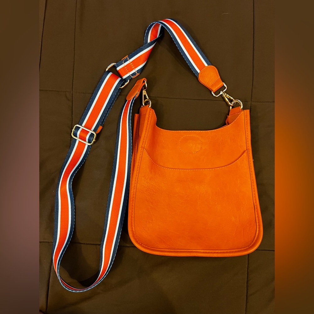 Ah dorned small Orange Crossbody Bag with Striped Strap
